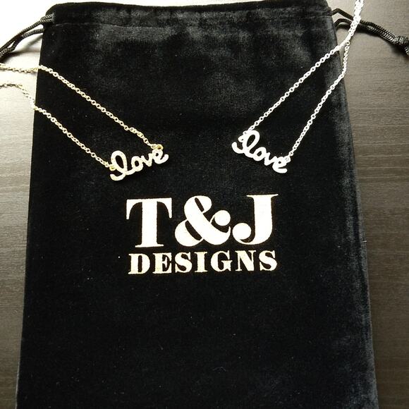 Gold Pave Love Necklace 18k gold plated script 16"-19" mini glass rhinestones - Picture 3 of 8